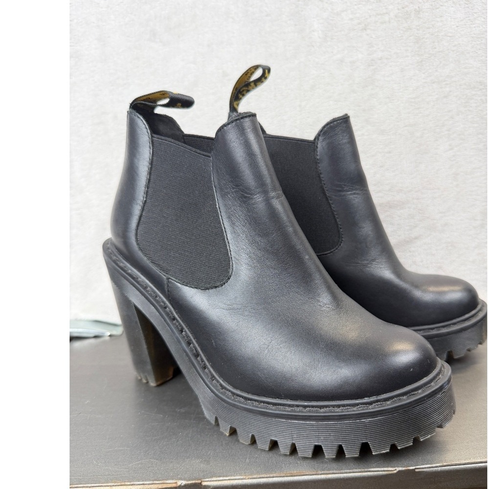 Dr Martens Hurston Black Leather Heeled Chelsea Boots Women US 5 UK 3 EU 36
